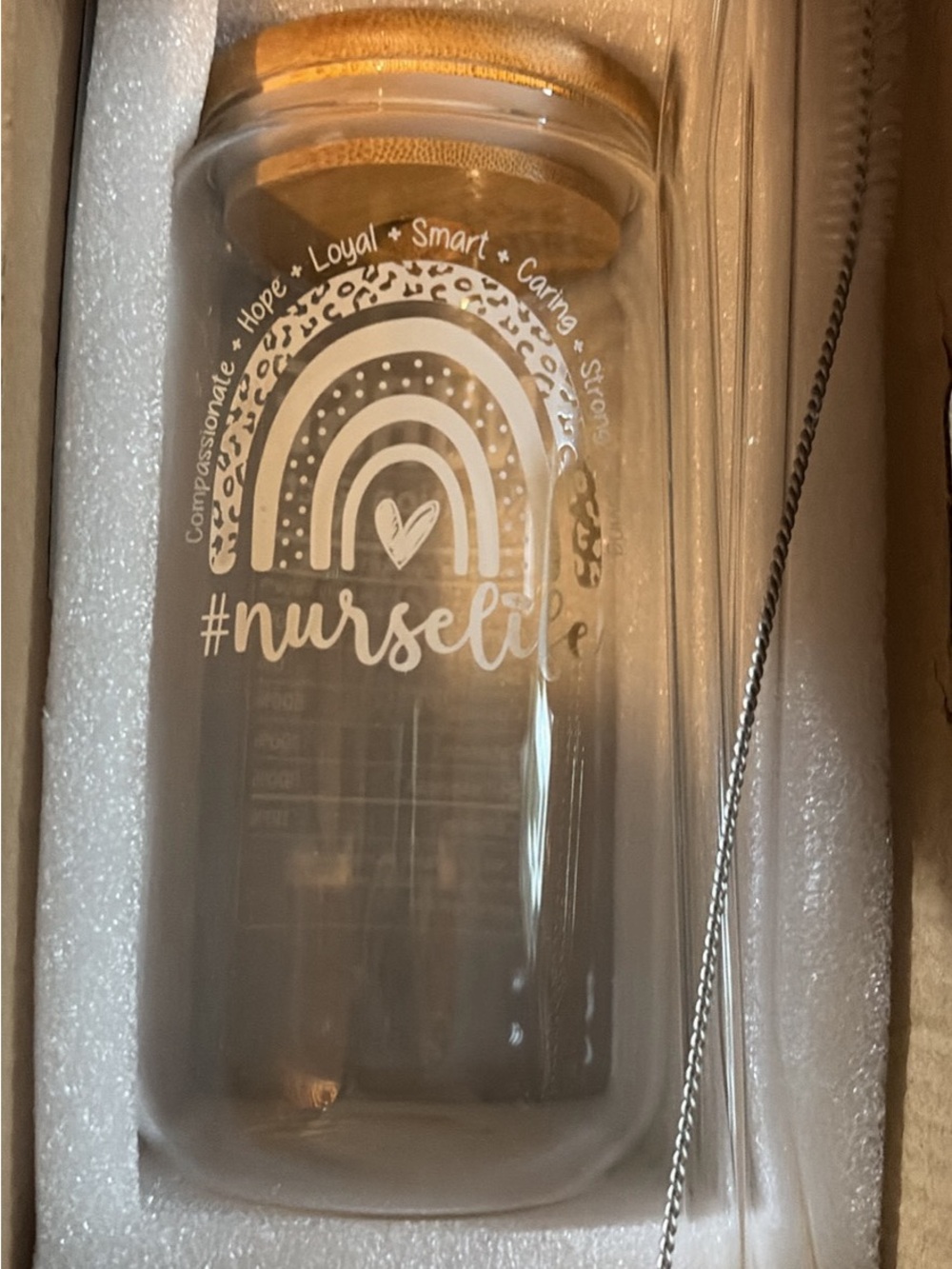 #nurselife Glass Water Bottle with Bamboo Lid - Clear